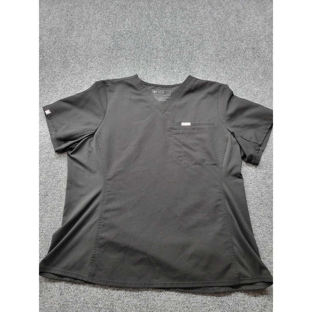 FIGS Technical Collection Black V-Neck Scrub Top XXL Short Sleeve 1001704